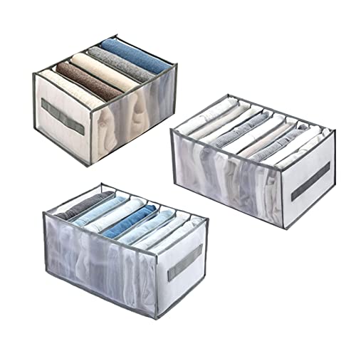 YUSHOTL 3Pcs Organizador Armario Ropa Caja de Almacenamiento Lavable Plegable Caja de Almacenamiento de Malla Plegable para Camisetas,Vaqueros(Gris) Cover