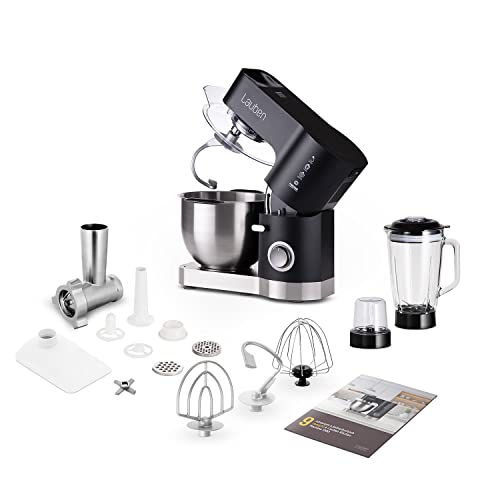 Küchenmaschine Lauben Kitchen Machine 1200BC mit Kupfermotor und Ganzmetall-Getriebe, 1200W, Mixer aus gehärtetem Glas, Großes Fassungsvermögen von 5,5 l, Knetmaschine, Teigmaschine, (Schwarz) – Bild 3