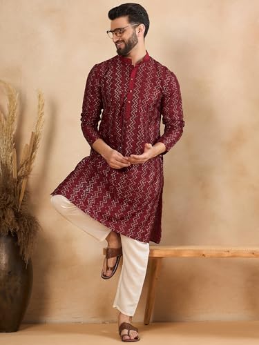 Image of Amazon Brand - Tavasya Men Linen Traditional Regular Kurta | Ethnic Wear
