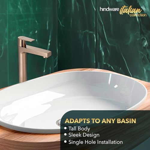 Image of Hindware Italian Collection F360002RGD Element Pillar Cock Tall,Brass with Rose Gold PVD Finish | 12-Year Manufacturer Warranty