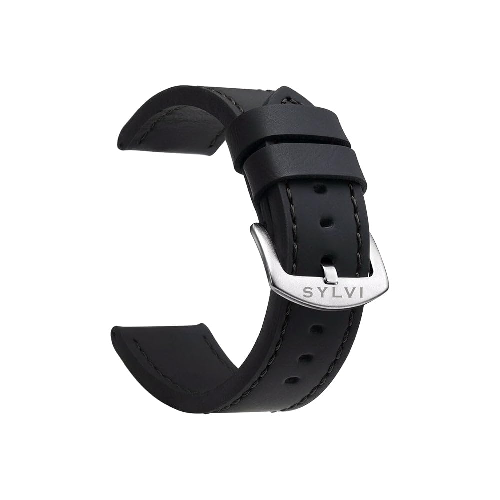 Sylvi 24mm Genuine Leather Strap for Mens Wrist Watch | Leather Wrist watch Belt for Men | Comfortable Leather Wrist Watch Strap for Men (Black) (B0DGG3K2H2) Amazon Price History, Amazon Price Tracker