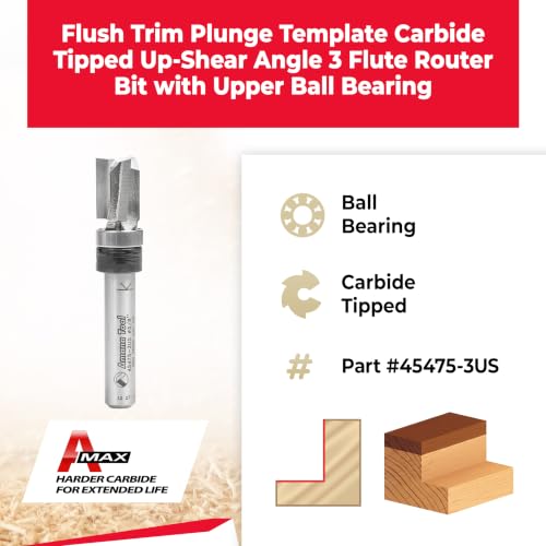 Image of Amana Tool - 45475-3US Carbide Tipped Up Shear Face Plunge Template 3 /8 Dia x 1 /2 x 1 /4 In