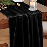 P Pothuiny Velvet Black Table Runner 20 x 120Inch/ 10ft Long Luxurious Elegant Velvet...