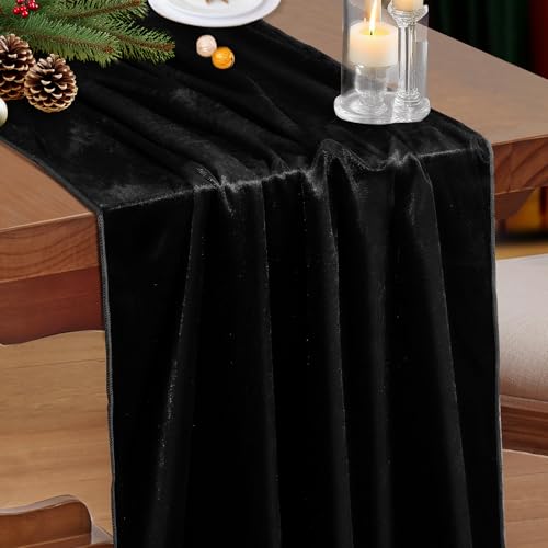 P Pothuiny Velvet Black Table Runner 20 x 120Inch/ 10ft