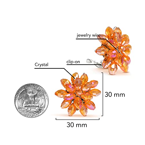 Aeravida Dazzling Orange Chrysanthemum Floral Crystal Clip On Earrings | Elegant Jewelry Wire | Clip-on Earrings | Trendy Clip-on Earrings | Gift for Women3