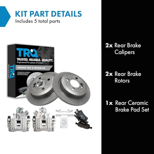 Image of TRQ Rear Brake Pad and Rotor Set Ceramic Solid Rotors Calipers