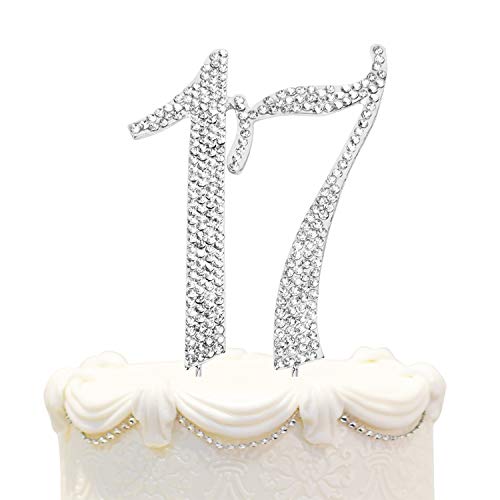 Hatcher Lee Bling Crystal Rhinestone 17 Birthday Cake Topper - Best Keepsake | 17Th Party Decorations Silver #TOP26