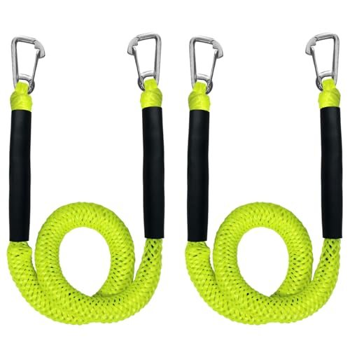 ZRSCHYG Bungee Dock Lines 2-Pack with Double Hooks & Floating Tubes – Heavy Duty Boat Ropes for Jet Ski, Pontoon, Kayak – 4ft to 6ft, Shock Absorbing (Fluorescent Yellow, 4ft)