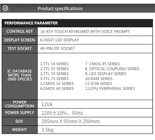 Probador de circuitos integrados YBD-868 para testeo de componentes y chips 7