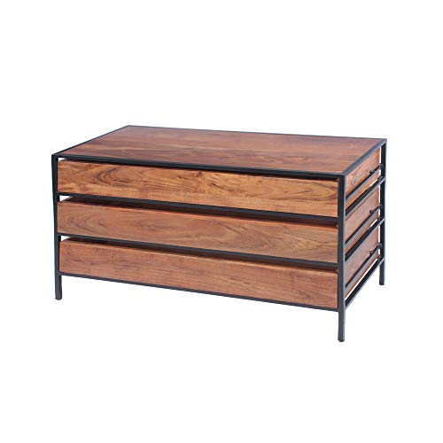 The Urban Port Upt-183800 Spacious Three Drawer Acacia Wood Chest With Iron Framework, Brown And Black #TOP12