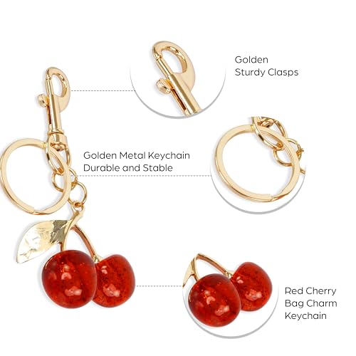 Image of Storite Elegant Cherry Bag Charm Cute Acrylic Handbag Pendant & Purse Keychain Accessory for Women & Girls