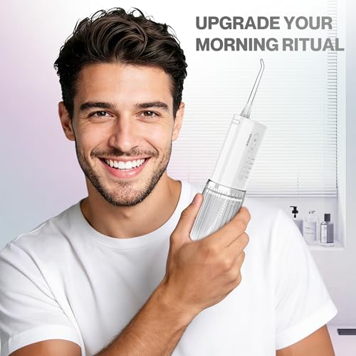 OOZZ Kompakter Reise-Munddusche, Taschen-Zahnseidegerät mit USB-C-Ladefunktion, 5 Reinigungsmodi, 6 austauschbaren Aufsätzen, kabellos, IPX8 wasserdicht, auslaufsichere Munddusche, OZ-7214
