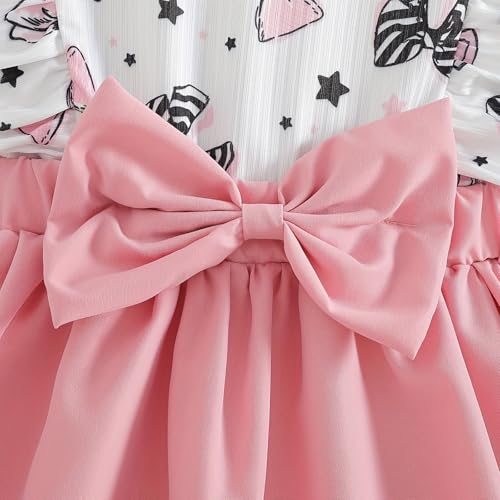Baby Girl Dress Long Sleeve Bow Print Ruffle Top with Skirt and Matching Headband Outfit Set3