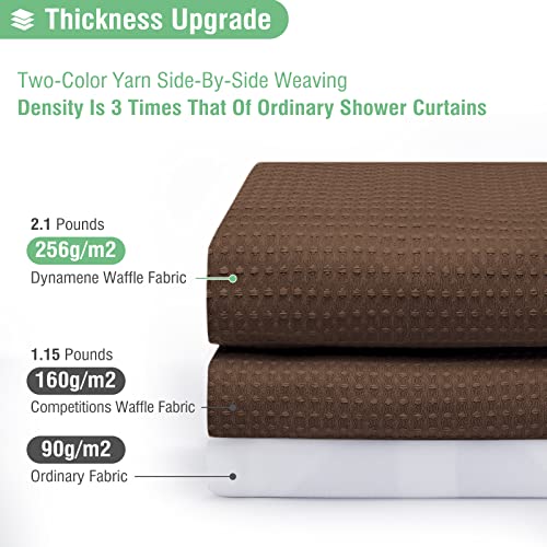 Dynamene Brown Fabric Shower Curtain - Waffle Weave Textured Heavy Duty Cloth Shower Curtains For Bathroom, 256Gsm Hotel Luxury Weighted Bath Curtain Set With 12 Plastic Hooks,72X72, Brown #TOP1