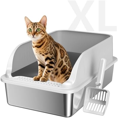 Stainless Steel Cat Litter Box with Lid, XL Extra Large High Side...