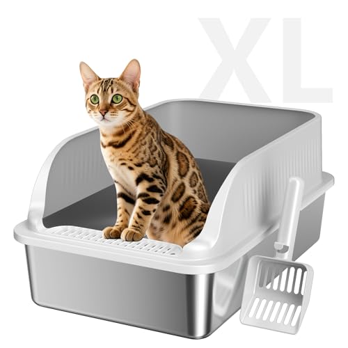 KISENG Stainless Steel Cat Litter Box with Lid, XL Extra Large High Sided…
