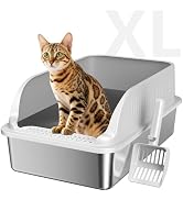 KISENG Stainless Steel Cat Litter Box with Lid, XL Extra Large High Sided Litter Box for Big Cats...