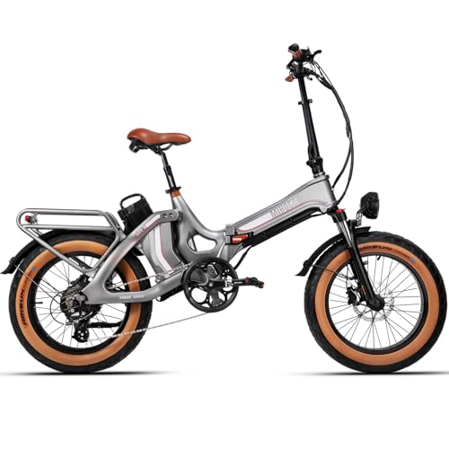 mihogo One MAX – Bici Eléctrica Plegable 48V Doble Batería 16+12.8Ah, Autonomía hasta 250 km, Bluetooth, Par 85 NM, Neumáticos 20'×4.0, Cuadro de Magnesio – eBike Todo Terreno (Plateado)