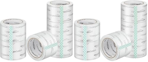 Image of Amazon Basics 2.83 Inch Wide Packing Tape, Fits 3-Inch Dispensers, Crystal Clear, Low Odor, for Moving, Storage, Shipping and Sealing Boxes, 54.6 Yards, 12-Pack