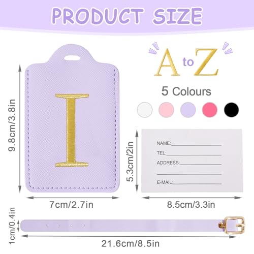 Image of Initial Letter Luggage Tags for Suitcases, Embroidered Monogrammed Suitcase Luggage Identifier Name Tag, PU Leather TSA Approved Luggage Tags, Bag Tags for Men Women Kids Luggage Handbags(Purple I)
