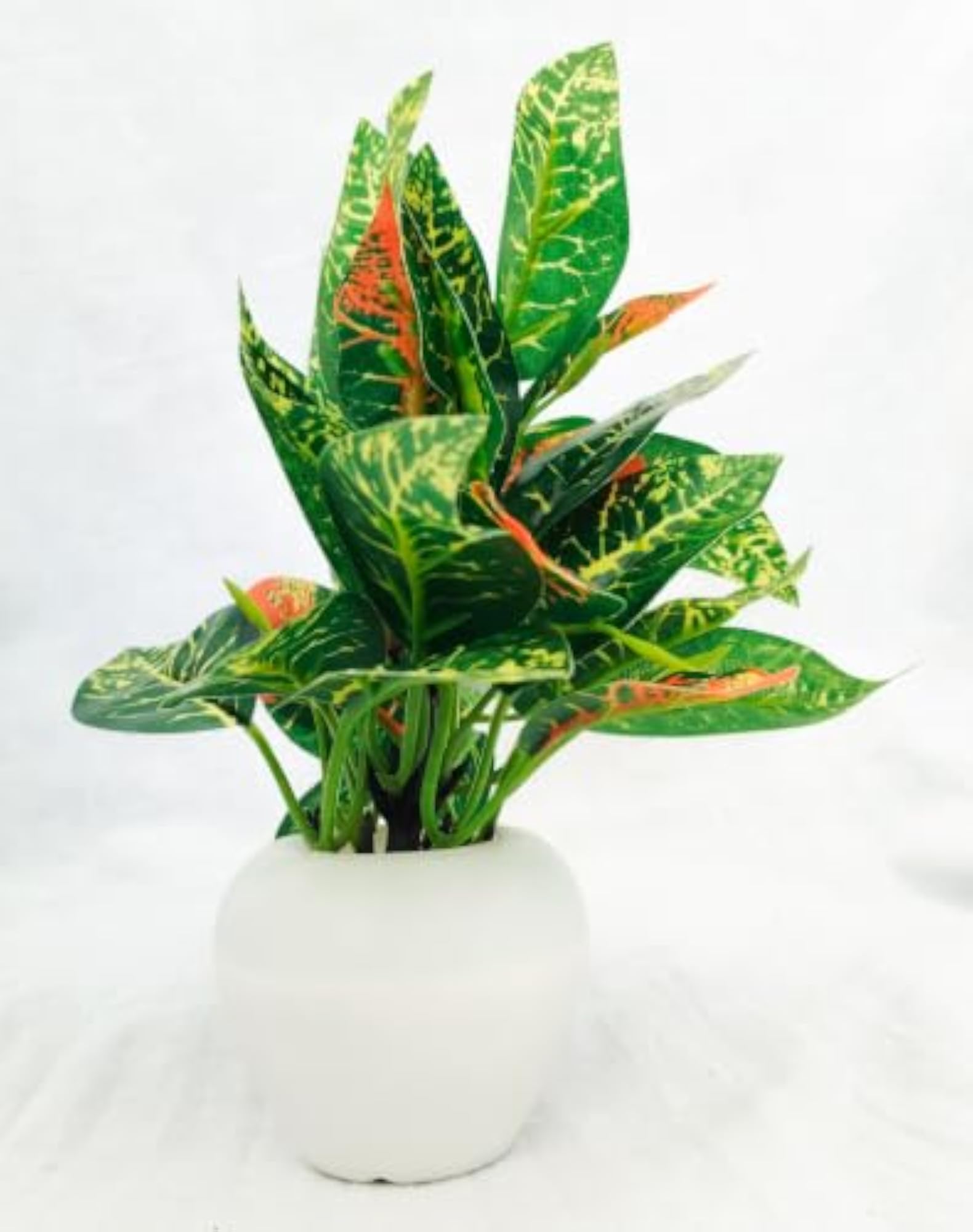 Artificial Croton Plant with White Round Pot for Home Decor