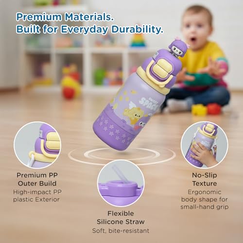 Image of Mee Mee Oasis Sip Kids Insulated Water Bottle 460ml | SUS316 Stainless Steel | 3-in-1 Straw, Spout & Sip Lid | Leakproof School Bottle for Kids | 12H Cold & 8H Hot | BPA-Free Sipper with Strap