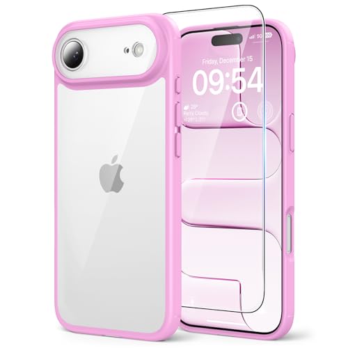 Image of TAURI for iPhone Air Case, with Screen Protector, Pink | Full Camera Protection, Anti-Yellowing Military-Grade Protection Shockproof Slim Phone Case for iPhone 17 Air