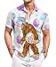 DADDYLOCO Bigfoot Easter Button Down Shirt, Hawaiian Style Short Sleeve with Sasquatch Design, Pastel Floral Pattern, Cotton Blend, Regular Fit