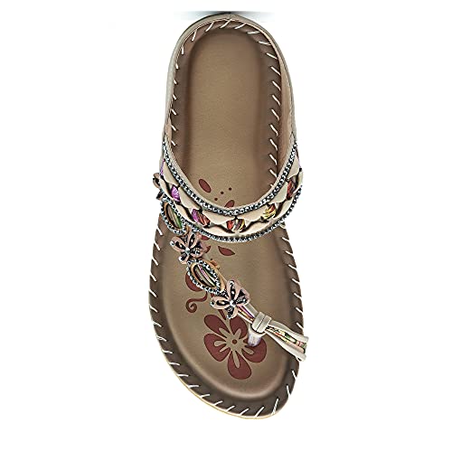 Womens Sandals Flip Flops for Women with Arch Support Casual Comfort Bohemia Rhinestone Slip on Gladiator Sandal Ladies Casual Beach Flats