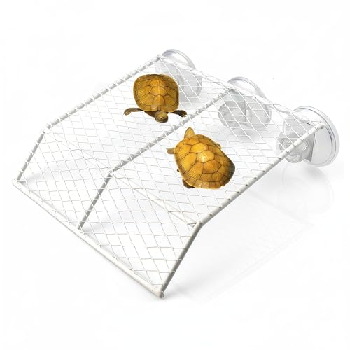 Ovimyne Turtle Basking Platform Large,Heavy Duty Metalturtle Platform for Aquarium,Turtle Tank Accessories, Rustproof Material with Strong Suction Cups, White 7.87"x7.87"x1.6"