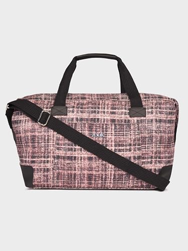Image of ZOUK Collapsible Duffle Bag for Men and Women | Lightweight Foldable Travel Duffel Bag | Vegan Leather & Handcrafted Fabric | Water-Resistant Lining | 33L Weekend & Short Trip Bag | Cashmere Noir Pink