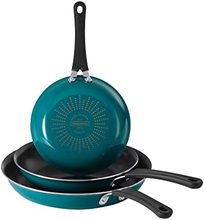 Tramontina Porcelain Enamel Non Stick 3-Pack Frying Pans, Skillet Set with Reinforced Nonstick Coating, Dishwasher and Oven Safe (Teal) - Thumbnail 2