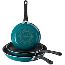 Tramontina Porcelain Enamel Non Stick 3-Pack Frying Pans, Skillet Set with Reinforced Nonstick Coating, Dishwasher and Oven Safe Teal
