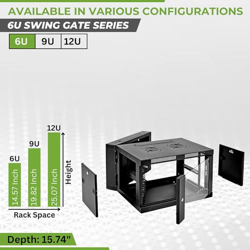 Image of NavePoint 6U Server Cabinet with Hinged Back - 21.6' Deep, 6U Server Rack Enclosure with Locking Glass Door, Wall Mount Rack with Removable Side Panels, Network Cabinet with 2 Fans, Pre-Assembled
