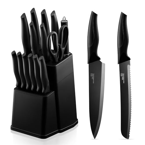 Herogo Messerblock mit 15 Messerset und Wetzstahl, Premium Edelstahl Küchenmesser Set mit hohem...