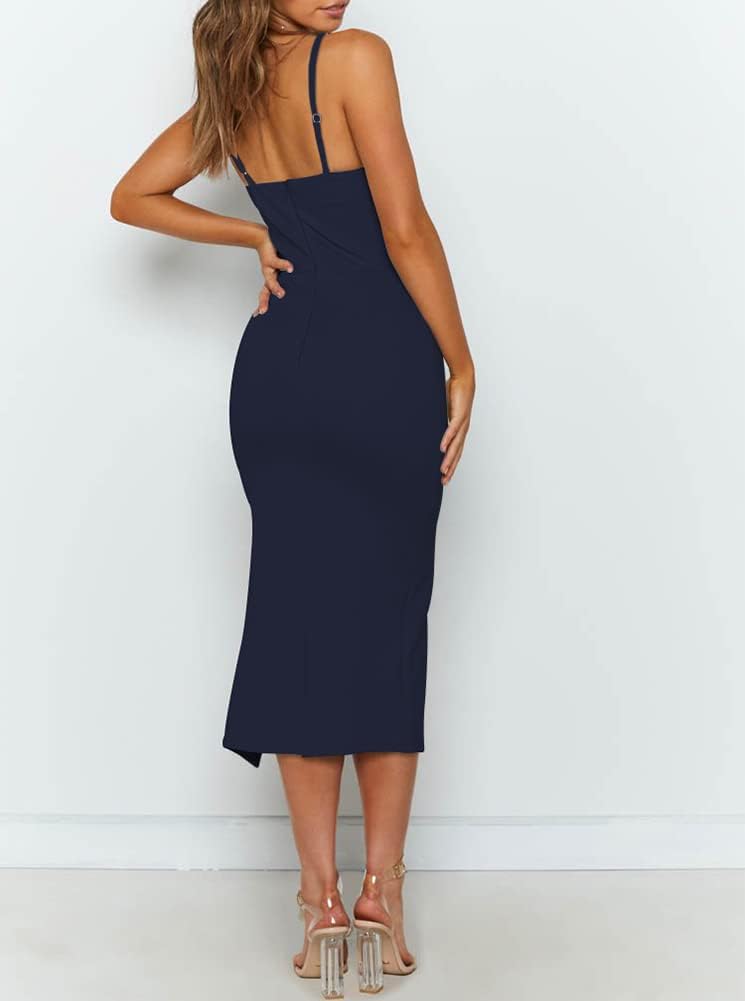 Owin Women's Adjustable Spaghetti Straps Sleeveless High Waist Split Midi Bodycon Cocktail Party Dress - Image 4