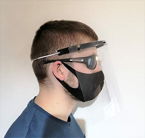 Visera protectora facial con 3 viseras transparentes reemplazables incluidas.