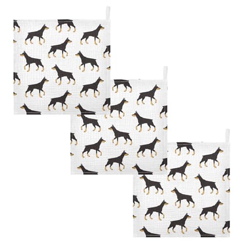 Image of vvfelixl Colored Doberman Dog Baby Burp Cloths Baby Muslin Washcloths for Boys Girls Cotton Baby Face Towel for Newborn Infants Soft and Absorbent 11.8 X 11.8 in, 5 Pack