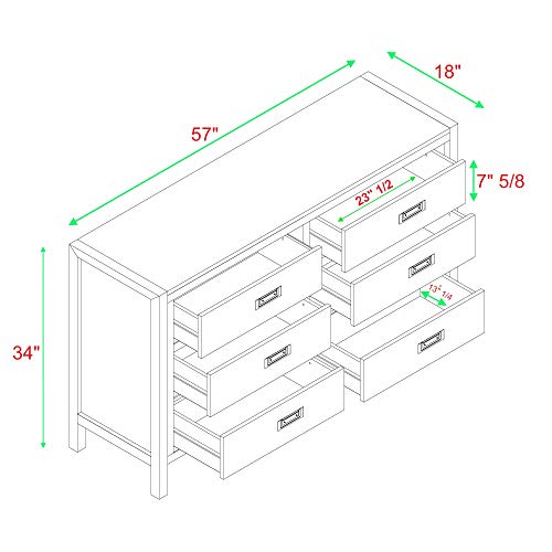 Home Accent Furnishings 57" Classic Solid Wood 6-Drawer Dresser - Walnut #TOP1