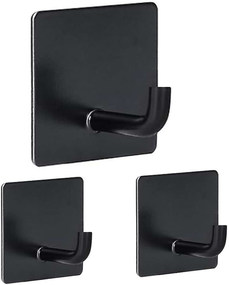 Kit 3 Ganchos Adesivo Metal para Parede Reforçado Suporte Multiuso Banheiro, Cozinha e Quarto Preto - LOJA ROCCAMARE