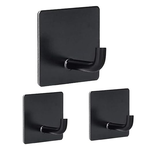 Kit 3 Ganchos Adesivo Metal para Parede Reforçado Suporte Multiuso Banheiro, Cozinha e Quarto Preto - LOJA ROCCAMARE