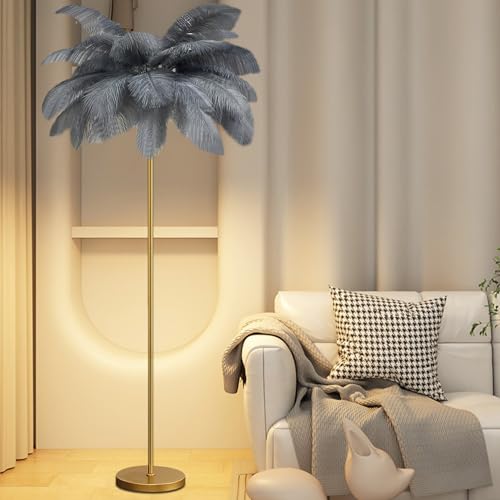 Lampadaire en plumes d'autruche avec ampoule LED à intensité variable - 2