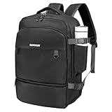 SUIKIHUM Travel Backpack for Men & Women, Carry on Laptop Backpack, Water-Resistant Oxford Fabric, Fits 16" Laptop, Anti-Theft & Luggage Strap, Black