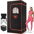 OneAmg Upgraded Sauna, Portable Sauna Box, Portable Sauna for Home, Steam Sauna with 3L 1000W Steamer, Remote Control, Folding Chair, Home Sauna Tent for Gym Yoga, Pilates (Black with Orange)