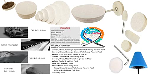 Image of DIY Crafts With 2x Felt 2x Fur 2x Backer Pad, 1 inchinch, 15x Mini 1-3 inchinch Cones - Choice 1-7 inchinch Wool Polishing Wheel Point Mandrel Tight Area Detailing Wa (With 2x Felt 2x Fur 2x Backer Pad, 1 inchinch)