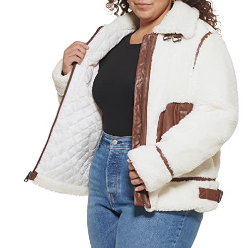 Levi's Women's Sherpa Moto Jacket (Standard & Plus Sizes), Cream/Brown, X-Small #TOP4