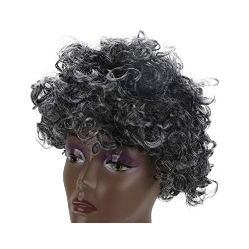 STOBOK Encaracolado Peruca Fofa VovÃ³ Peruca Cabelo SintÃ©tico Cinza Branco Cosplay Party Dress Masq