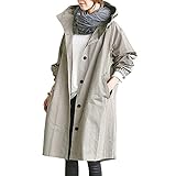 [ASARANS] トレンチコート レディース アウター コート スプリングコート カジュアル 通勤 ゆったり ロング丈 フード付き 春 秋 (JP, アルファベット, L, グレー)