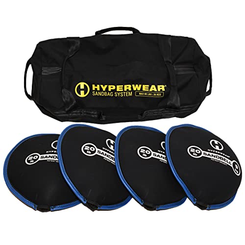 HYPERWEAR Adjustable Sandbag System - Heavy-Duty Workout Sandbags with Handles and Pre-Filled SandBells MD 80lb (4 x 20lb)