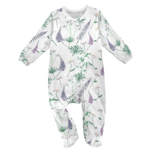 Lupins Daisies Lavender Baby One-Piece Footies Newborn Rompers Pajamas Cotton Footed Pjs for Sleep Play Boys Girls 18 Month